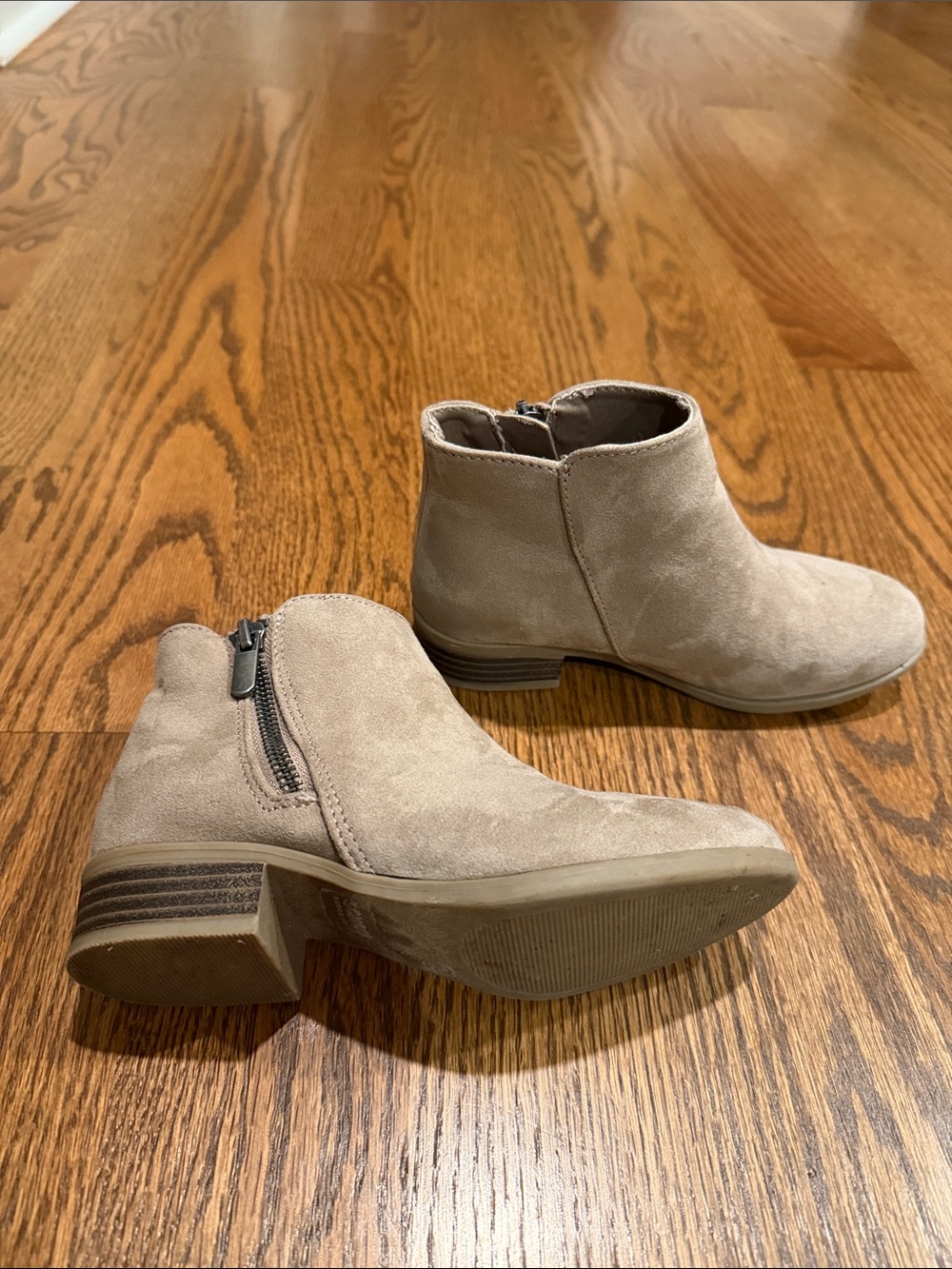 Kids Taupe Suede Ankle Boots with Side Zipper